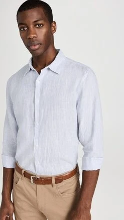 Vince Linen Stripe Button Down Shirt
